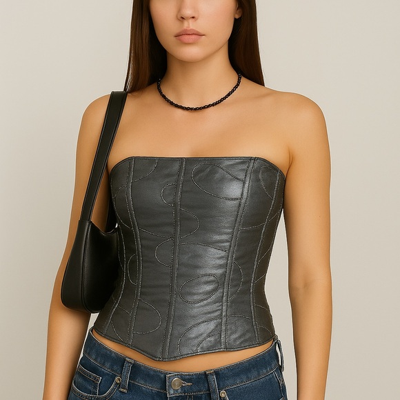 Tesa silver metallic Y2K corset top. Goth, romantic, grunge chic, coquette - Picture 1 of 11